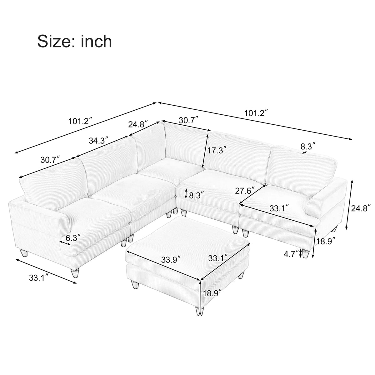 Beige Corduroy Modular Sectional Sofa with Chaise V47411