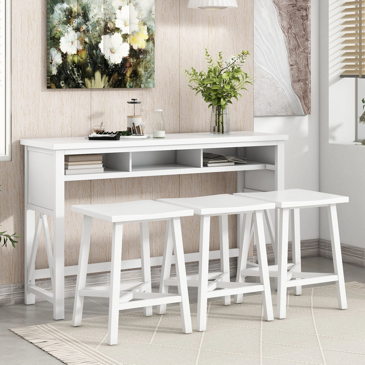 60" 4-Piece Counter Height Dining Table Set with 3 Stools C6935