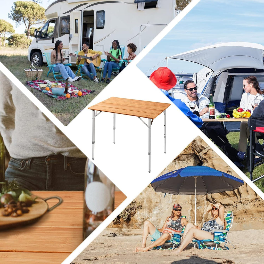 Bamboo Folding Camping Table with Carry Bag H4838