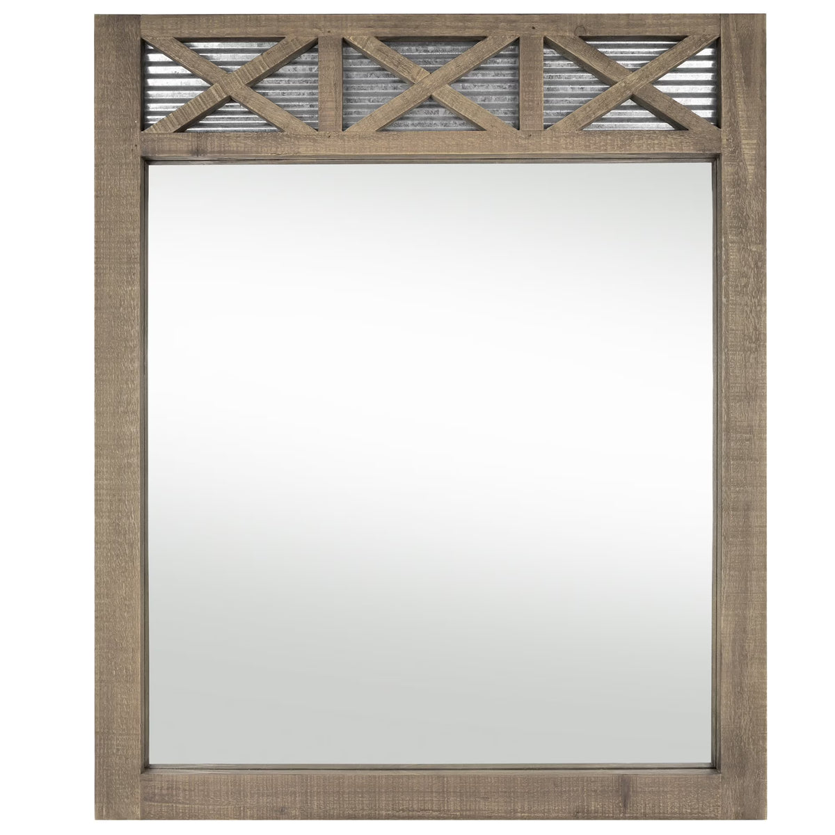 Rustic Farmhouse Mirror with Galvanized Metal – 28" x 34" J25746