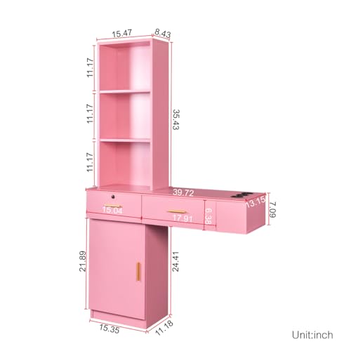 Pink Wood Computer Desk with Drawers Shelves Dresser Desk K1698