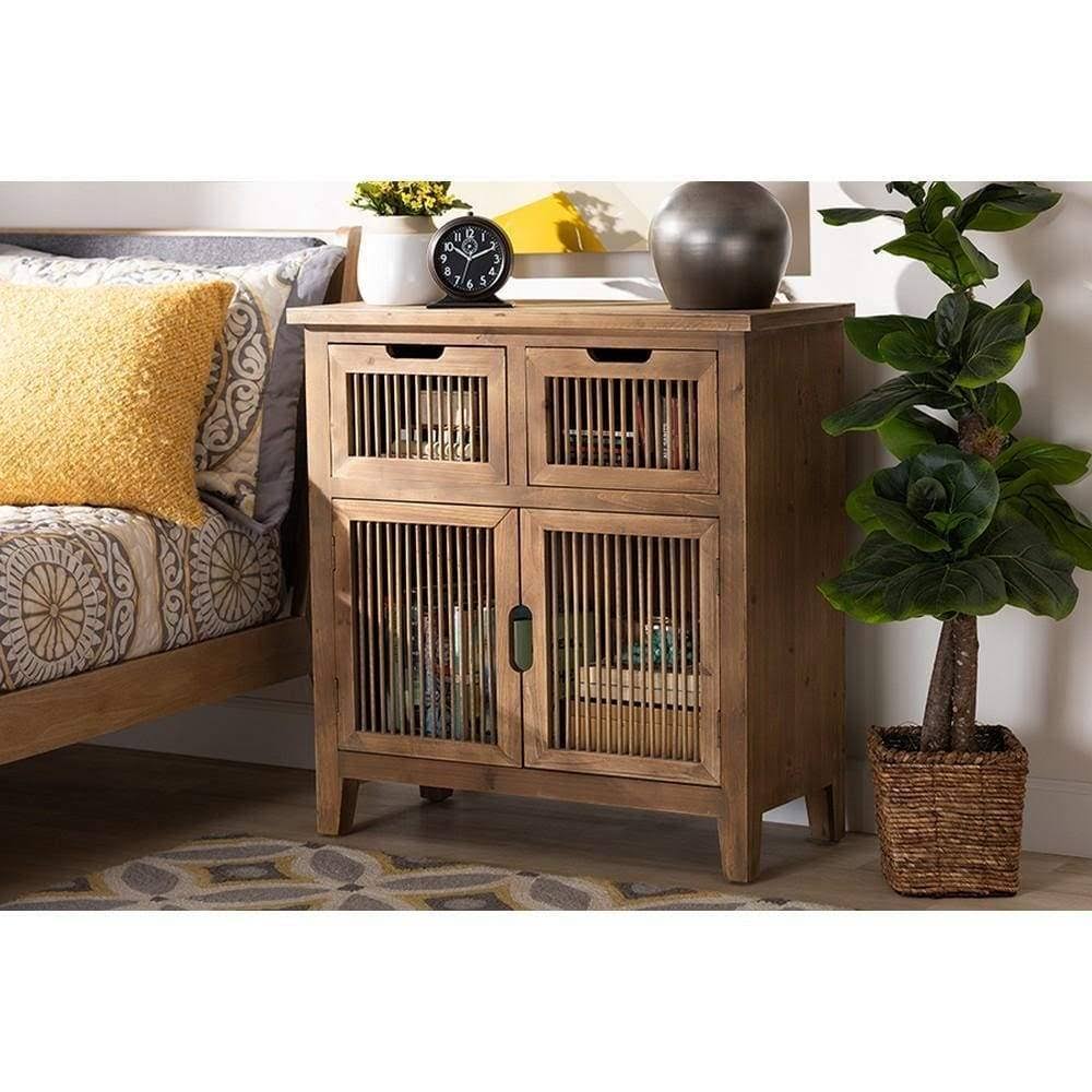 Medium Oak Finished 2-Door 2-Drawer Wood Storage Cabinet Z80142