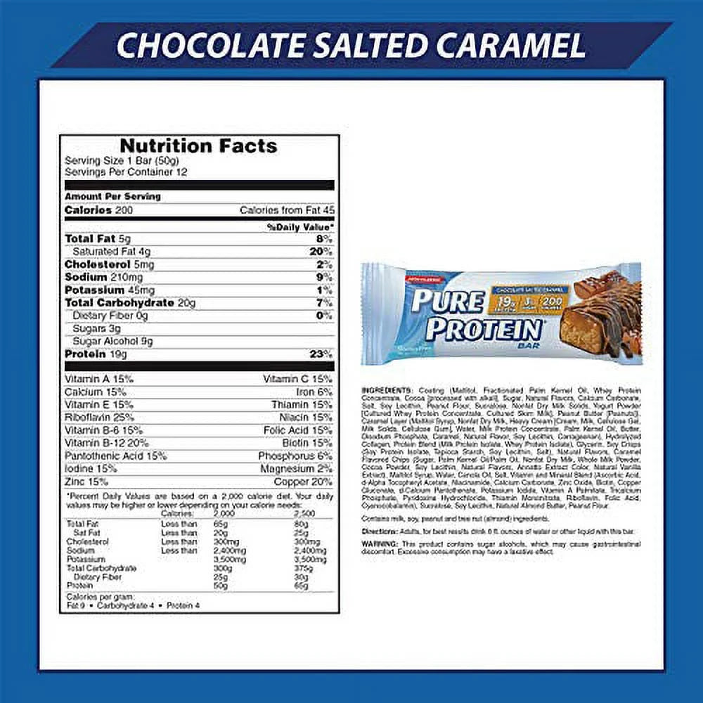 Chocolate Salted Caramel Protein Bars, 1.76oz, 12 Pack Y983258