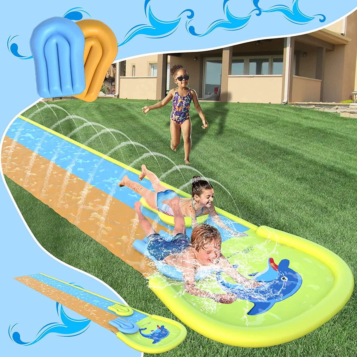 20FT Water Slide with 2 Bodyboards and Sprinkler L8748