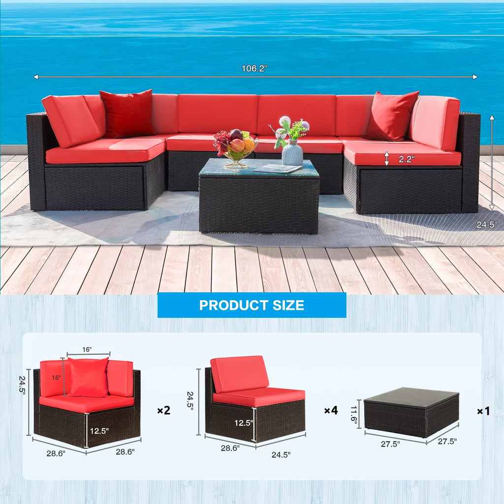 7 Pieces PE Rattan Patio Conversation Set S16071
