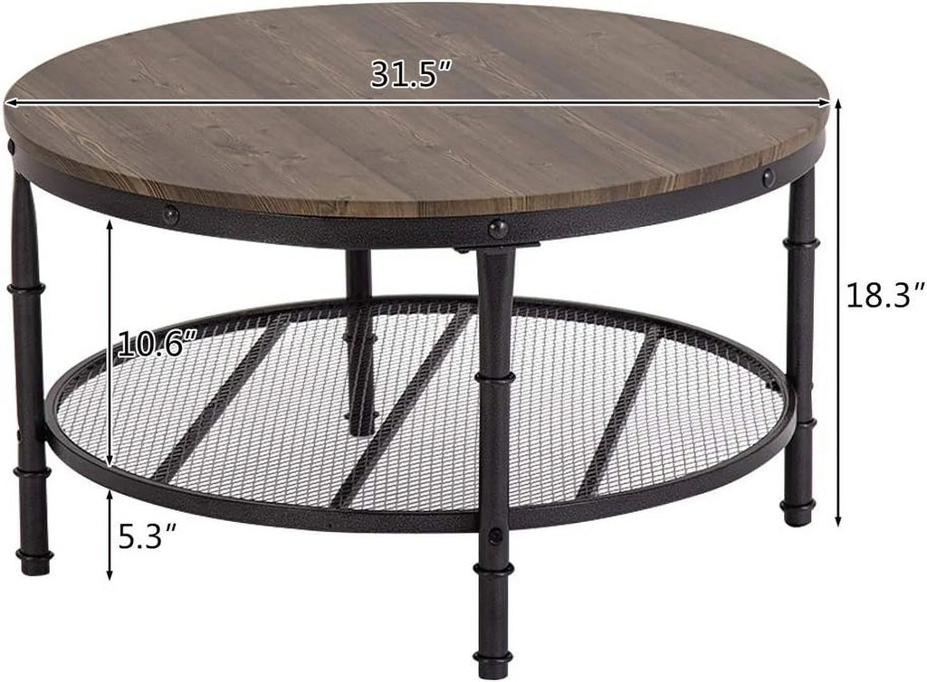 Round Coffee Table with Wooden Top & Metal Frame O11198