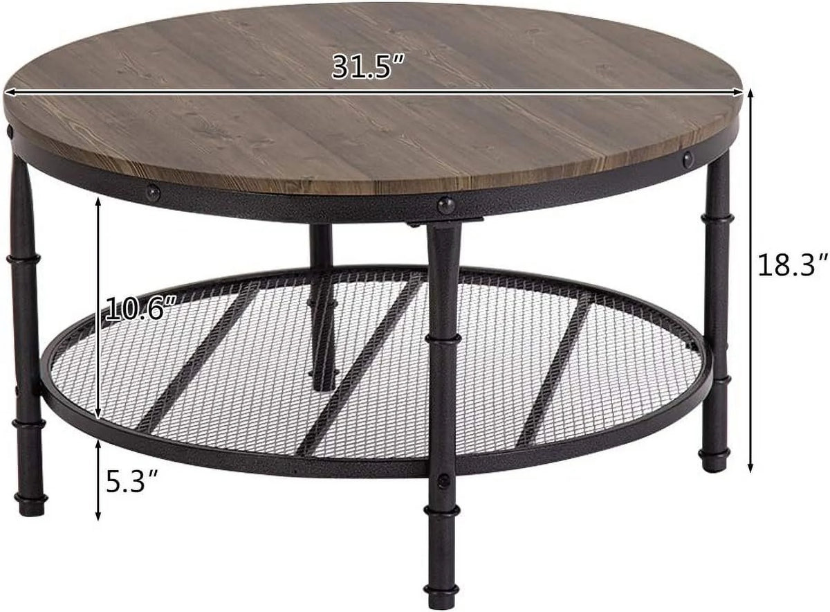 Round Coffee Table with Wooden Top & Metal Frame O11198