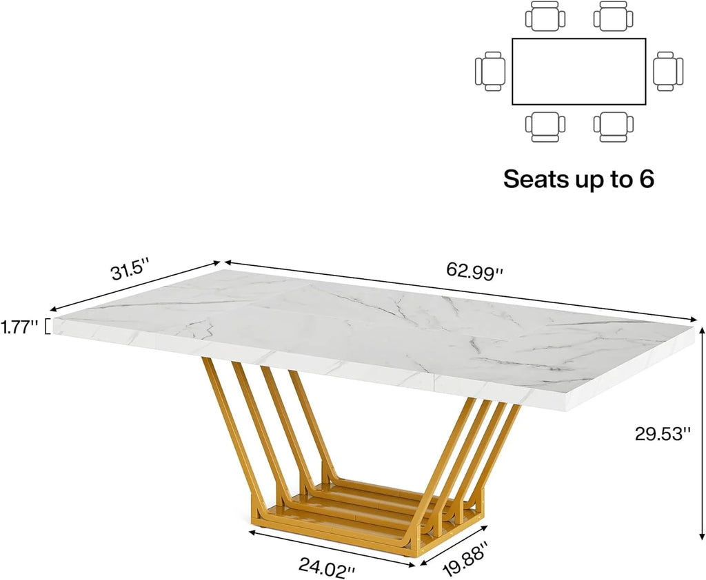 63" Rectangular Dining Table with Faux Marble Top Q420