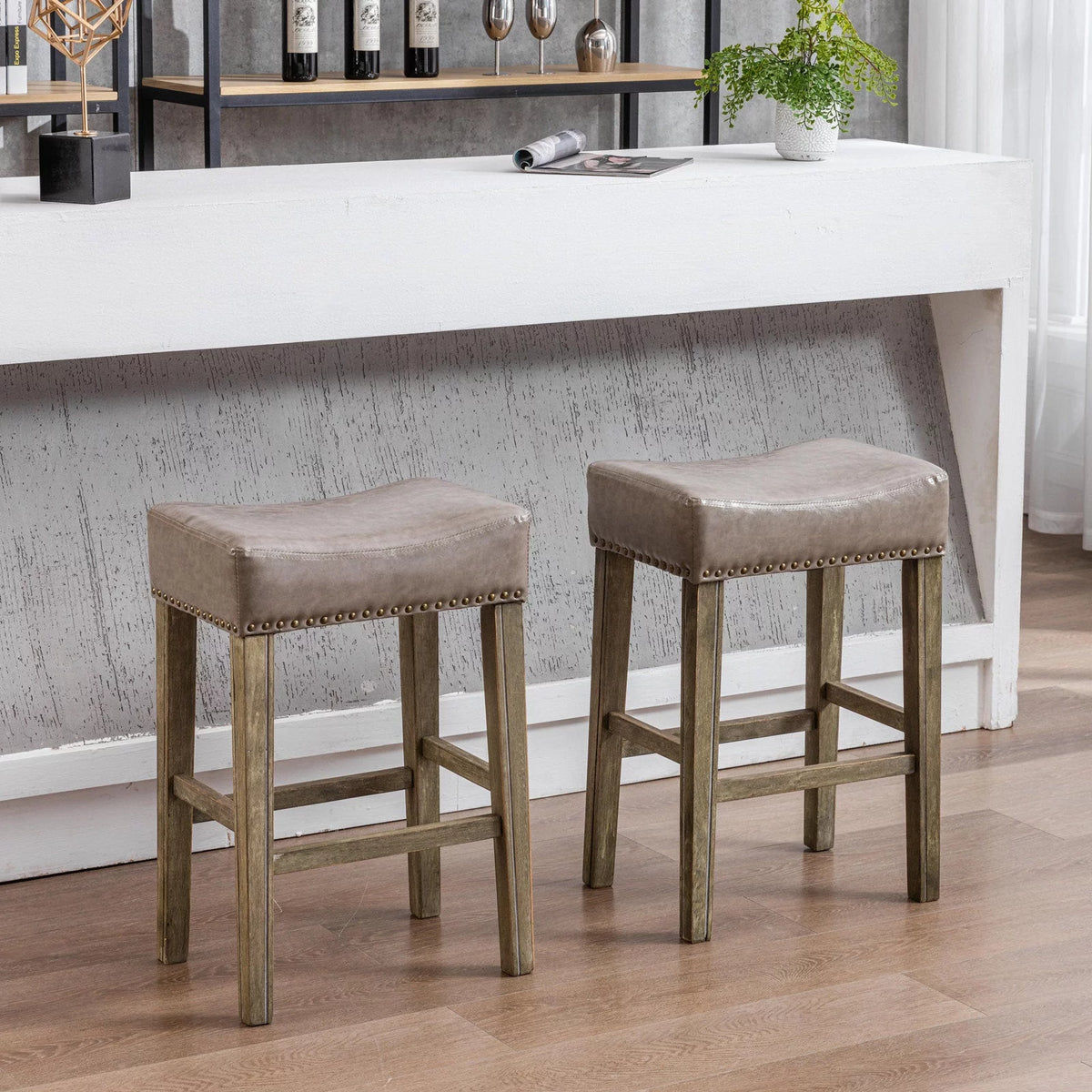 26" Counter Height Bar Stools Set of 2 Gray V55322