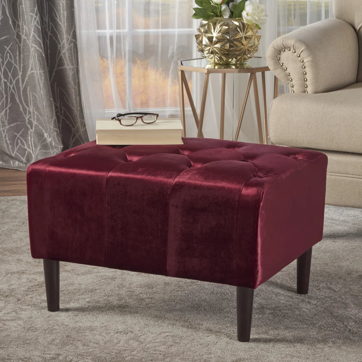 Black and Dark Brown Velvet Ottoman W8165