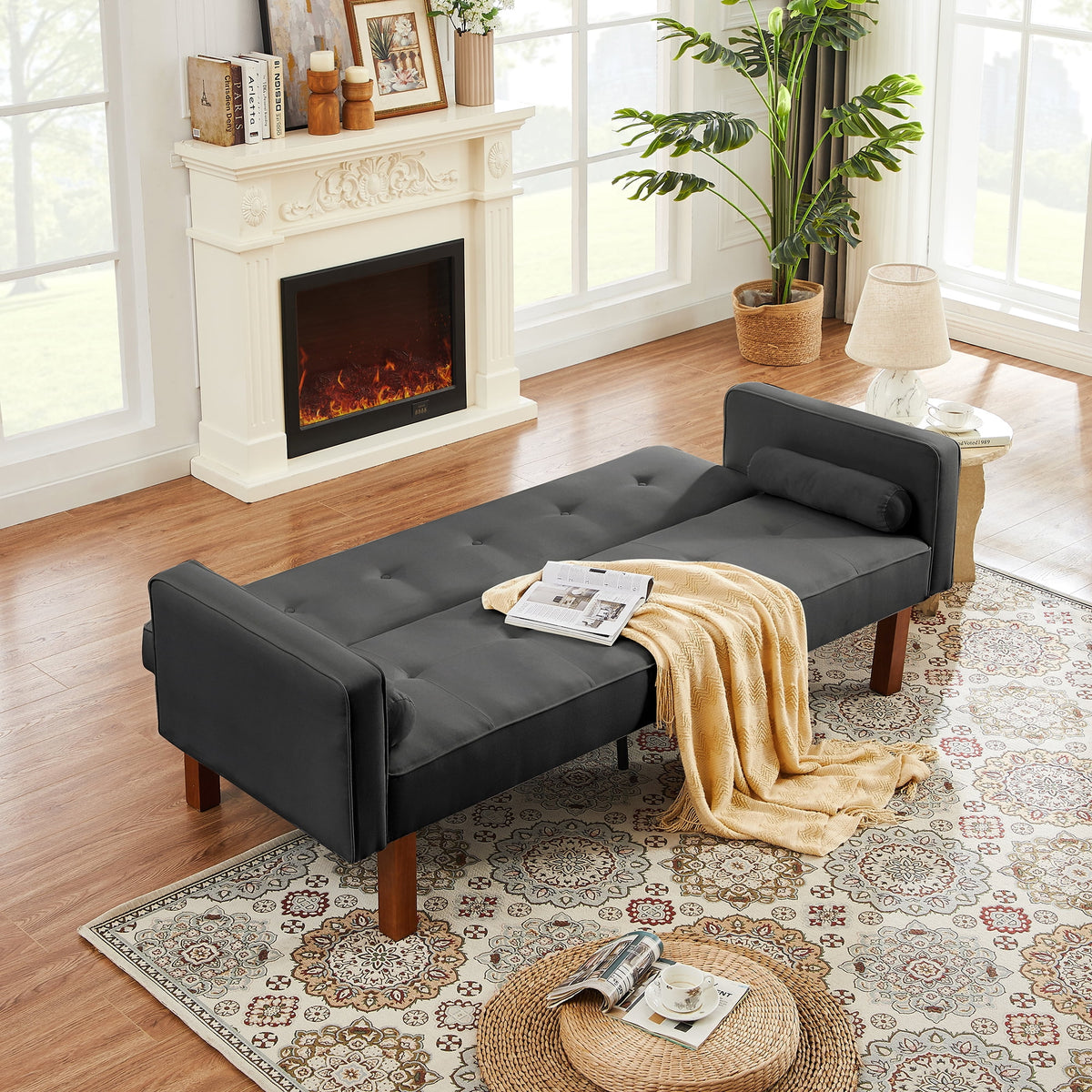 Grey Linen Futon Sofa Bed I1788
