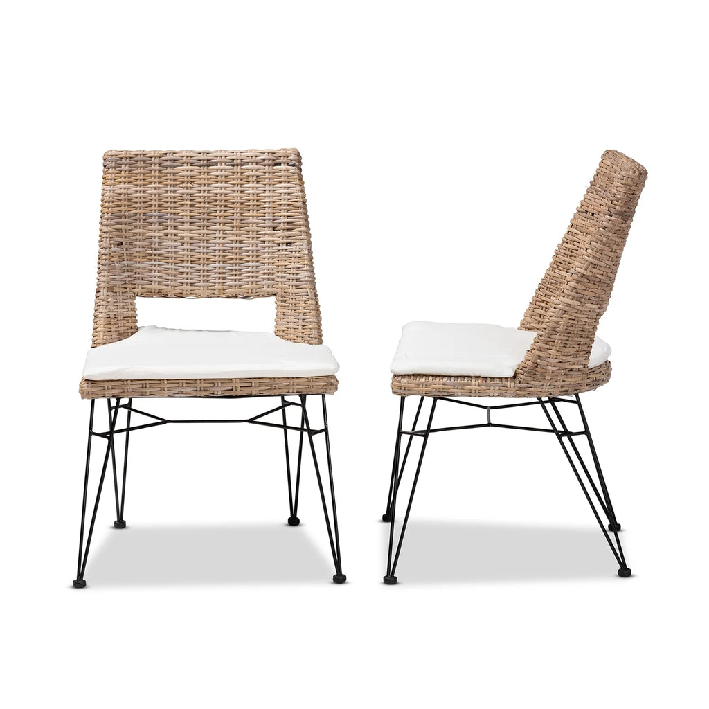 Grey Natural Rattan Metal Dining Chair 2-Piece Set J3990