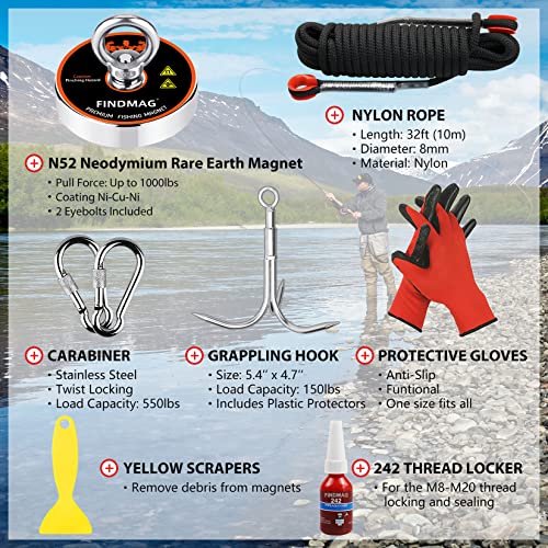 Magnet Fishing Kit 1000 LBS Pulling Force Neodymium Round Magnet 3.54inch Diameter P503