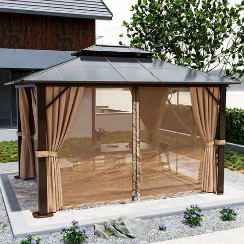 10 ft. x 12 ft. Hardtop Gazebo with Curtain and Netting F658