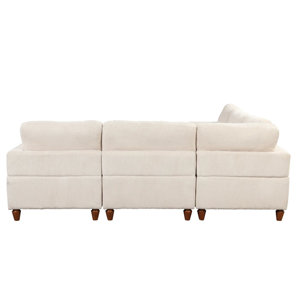 Beige Corduroy Modular Sectional Sofa with Chaise V47411