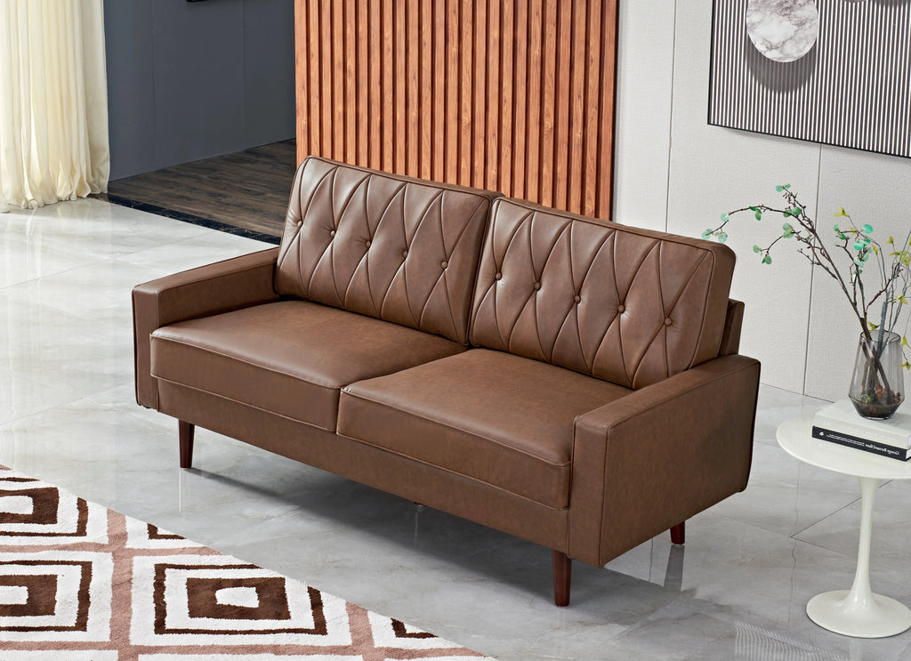 Brown Faux Leather Cushion Back Sofa M432