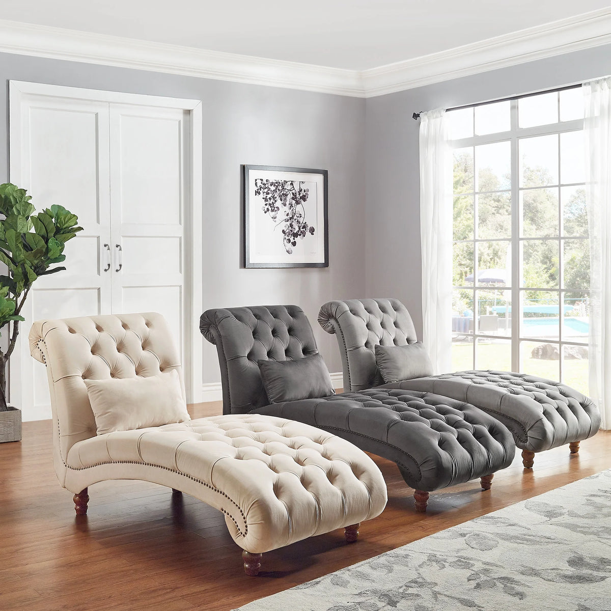 Grey Velvet Tufted Lounge Chair with Matching Pillow X522