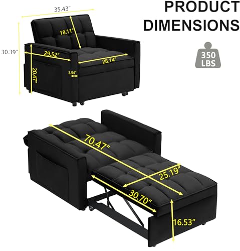 White Velvet Convertible Chair Bed Sleeper 3 in 1 Single Sleeper Sofa M1095