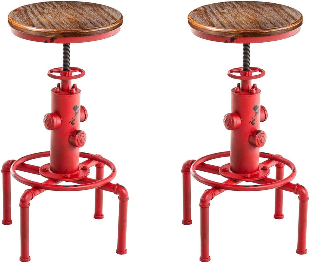 Antique White Solid Wood Industrial Bar Stool (2) D36291