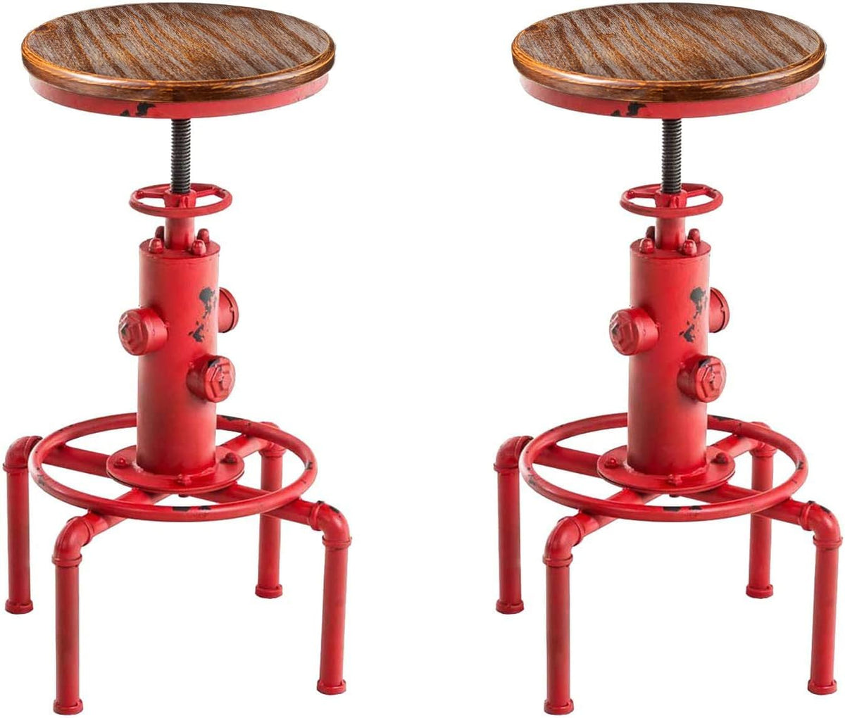 Antique White Solid Wood Industrial Bar Stool (2) D36291