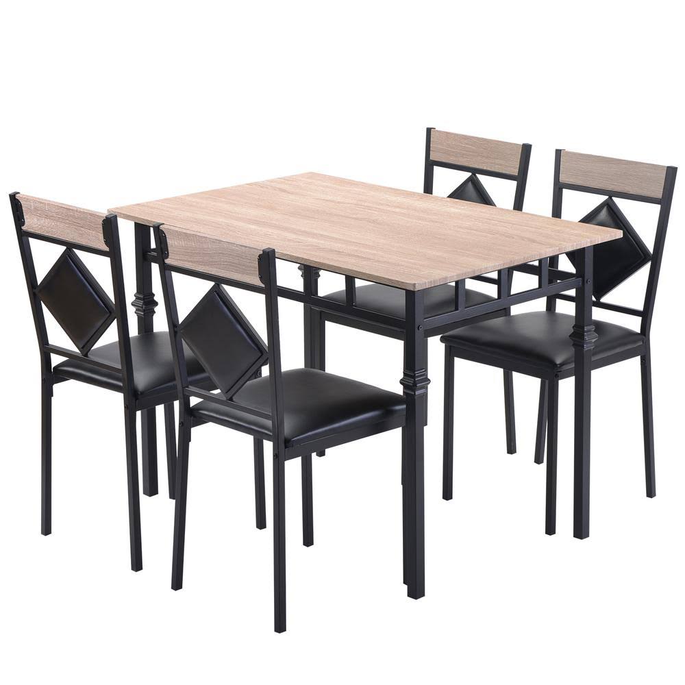 5-Piece Black Tempered Glass Table and 4-Pieces Faux Leather Dining Chairs Set R174