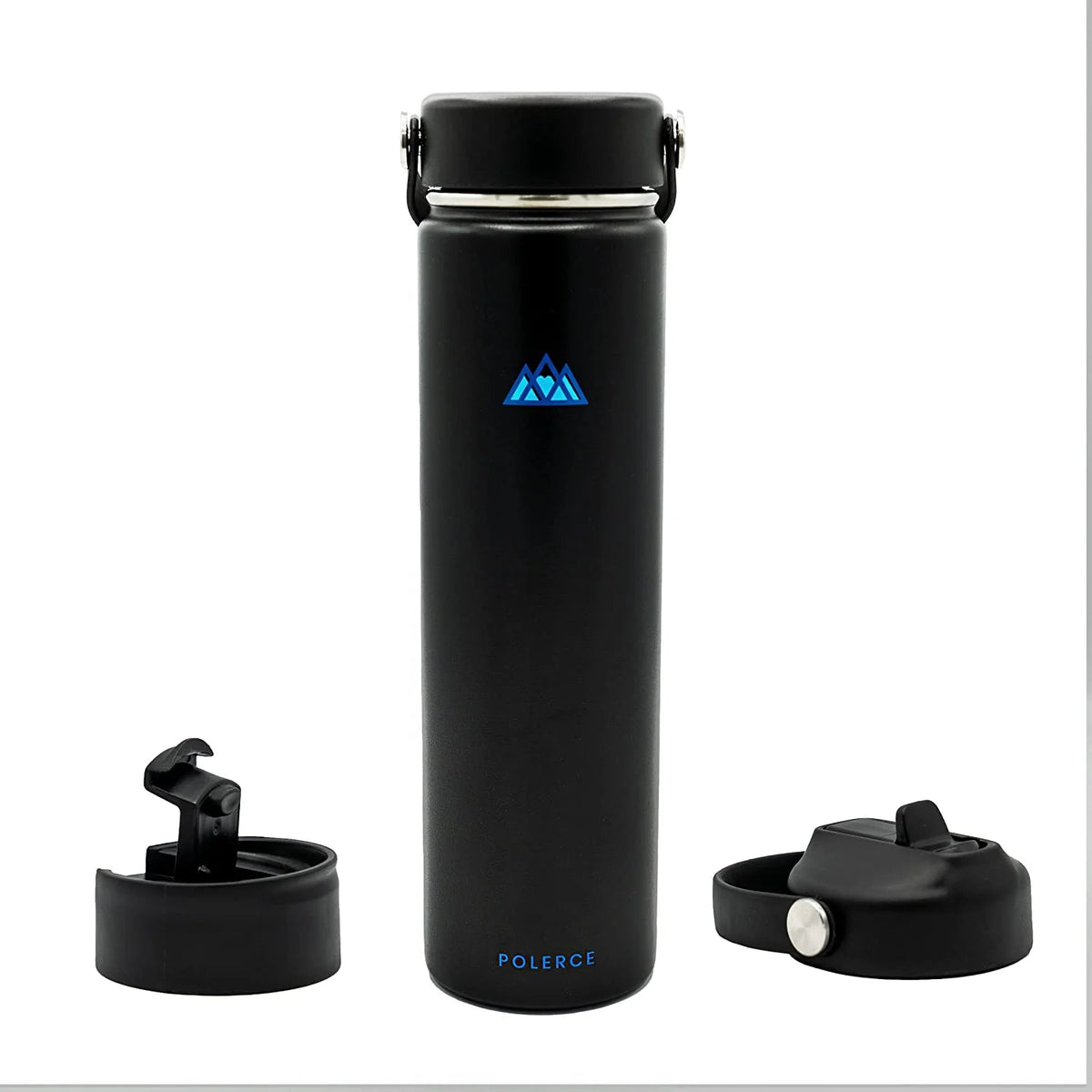 24 Oz Black Stainless Steel Vacuum Insulated Bottle with 3 Lids X820583