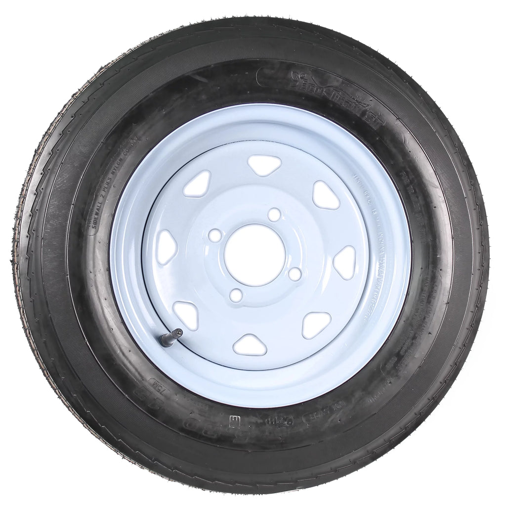 Two Trailer Tires On Rims 5.30-12 4 Lug White Spoke I446