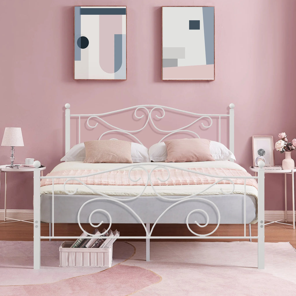 Metal Platform Bed Frame with Victorian Headboard and Footboard, Full Size, Black M718