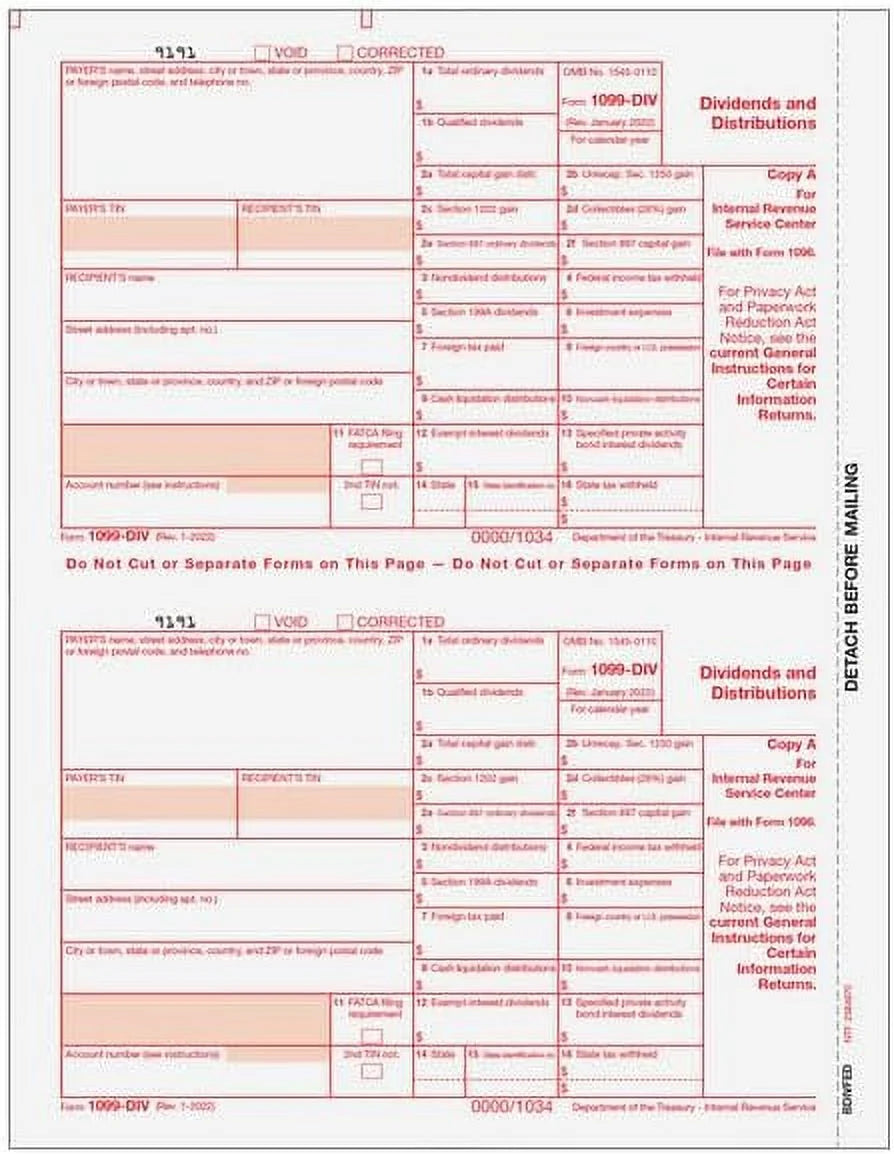 1099-DIV 4-Part Laser Tax Form Set P791