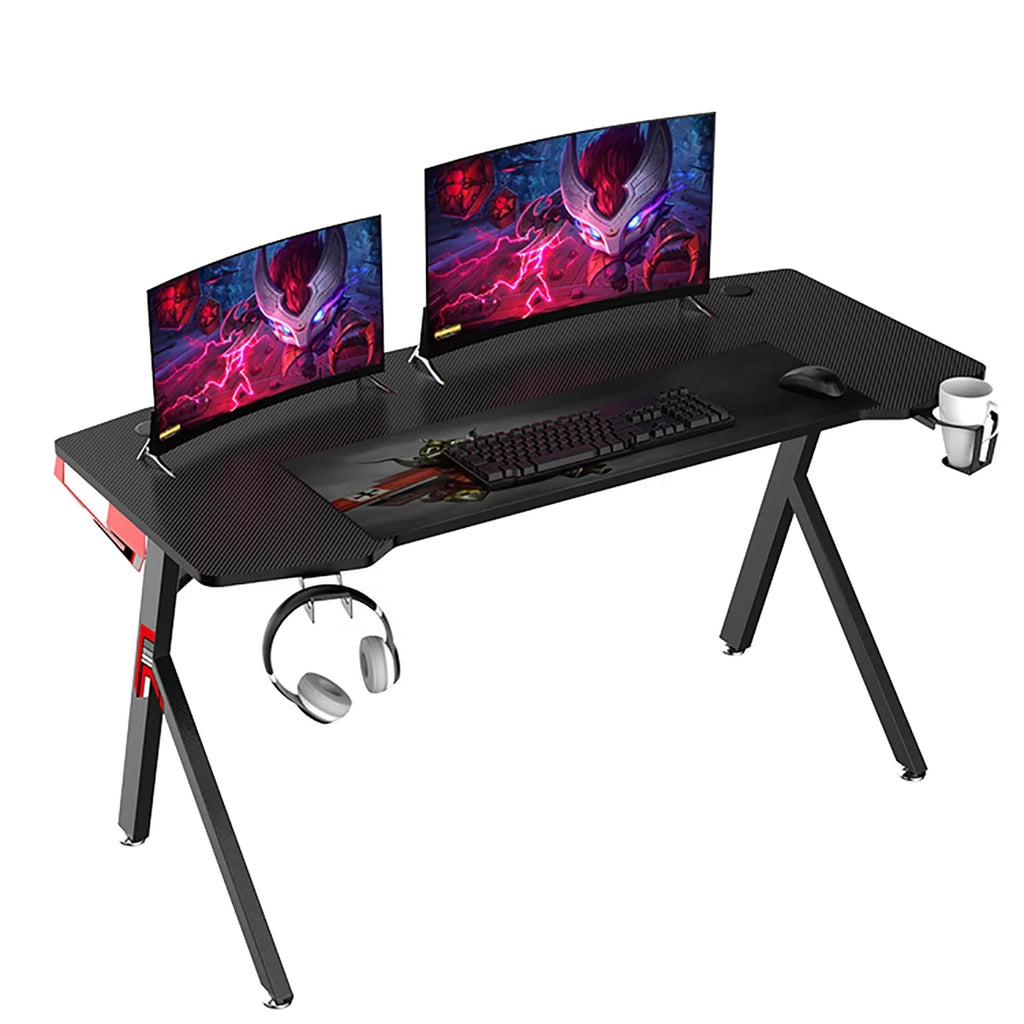 Gaming Desk Computer Desk Table with Headphone Holder, Cup Holder, Black Panel, Mouse Pad G203