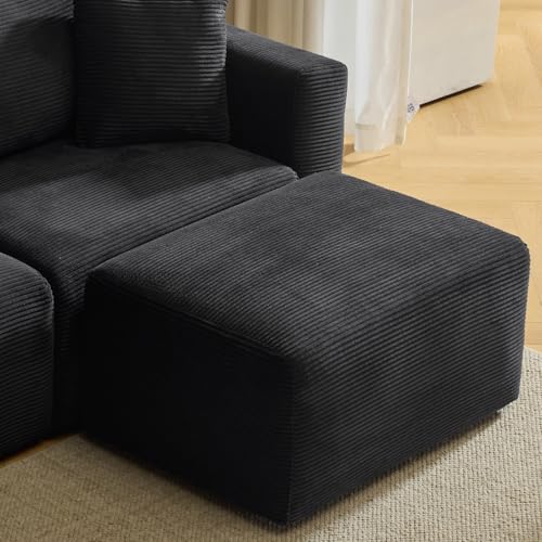 Convertible Corduroy L-Shaped Sectional Sofa with Ottoman K956670