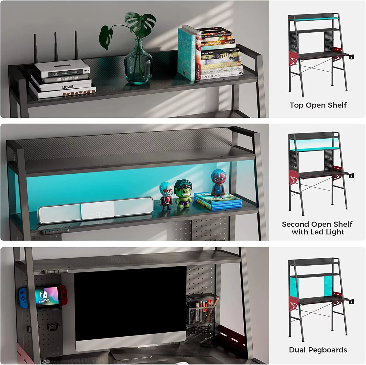 43'' Gaming Desk with Shelves K854