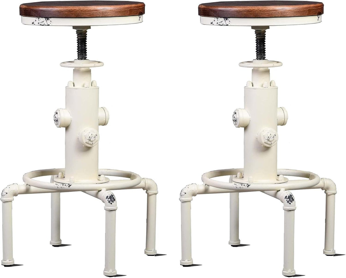 Antique White Solid Wood Industrial Bar Stool (2) D36291