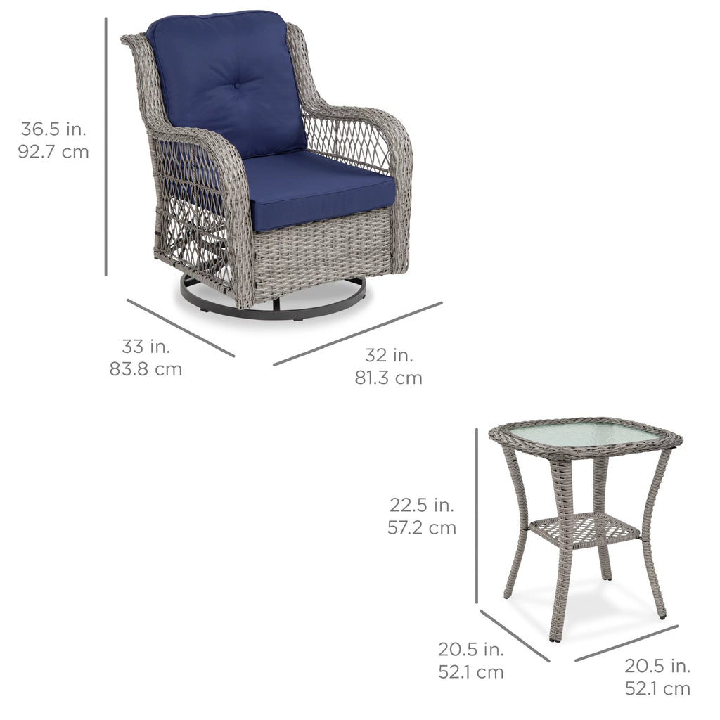 3-Piece Wicker Bistro Set with 2 Swivel Rocking Chairs X659436