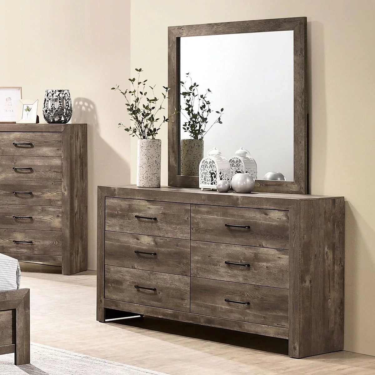 Natural Tone Wood King Bedroom Set 5pcs C8281