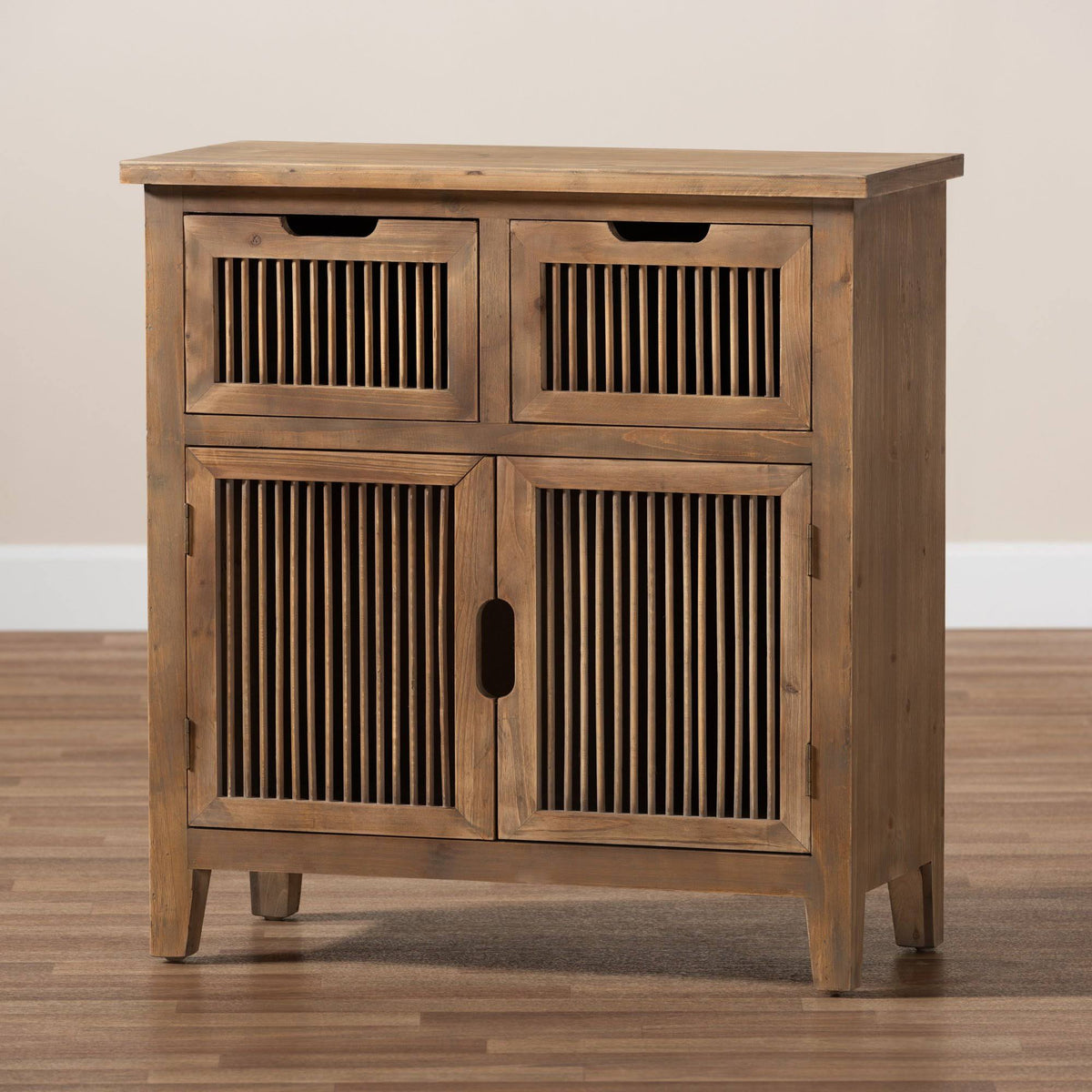 Medium Oak Finished 2-Door 2-Drawer Wood Storage Cabinet Z80142