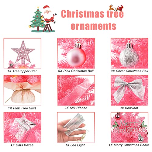 20" Pink Artificial Christmas Tree with Lights and Star Treetop U25457