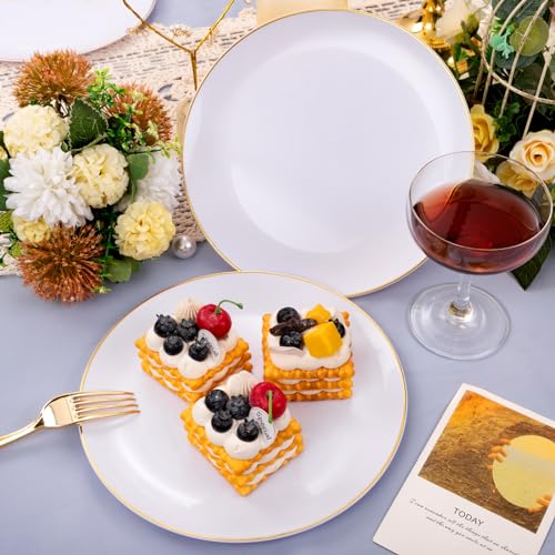 50 Pcs Gold Rim White Plastic Dinner Plates Y8231