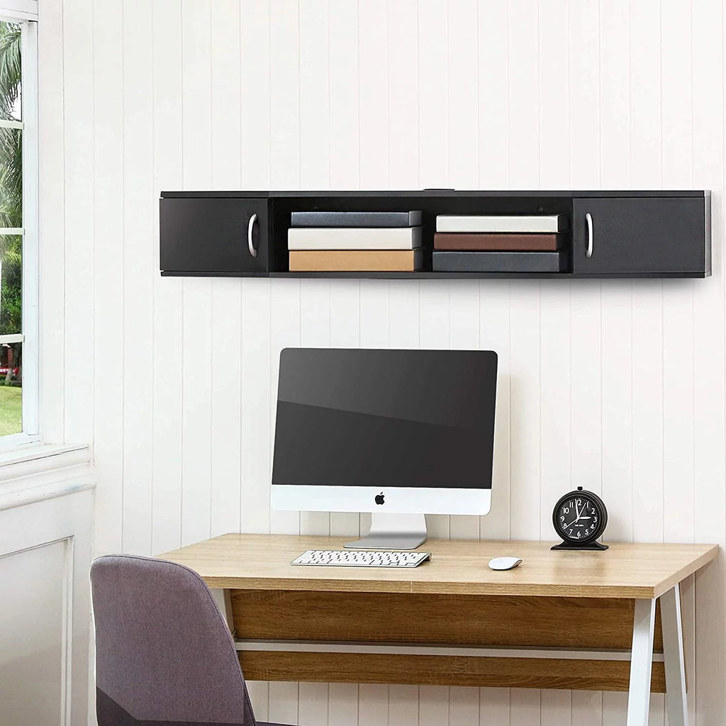 Floating TV Stand with LED Lights and Storage Cabinets G67148