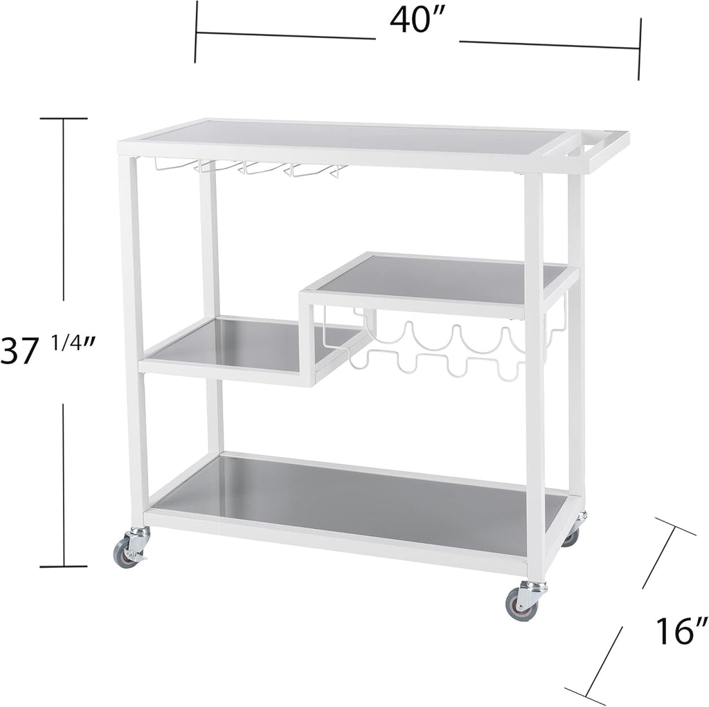 White Bar Cart with Wheels R3658