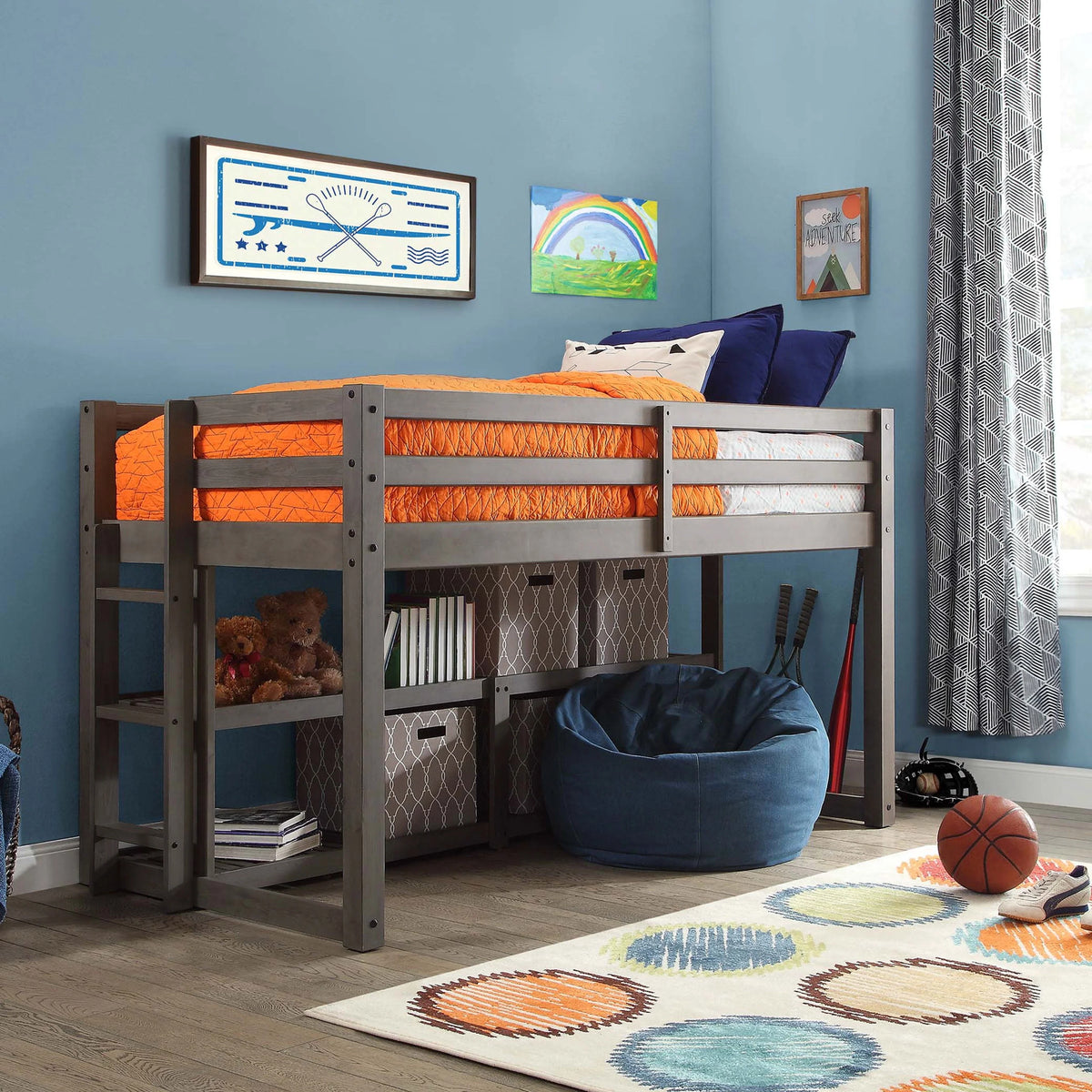 Black Twin Loft Storage Bed W85771