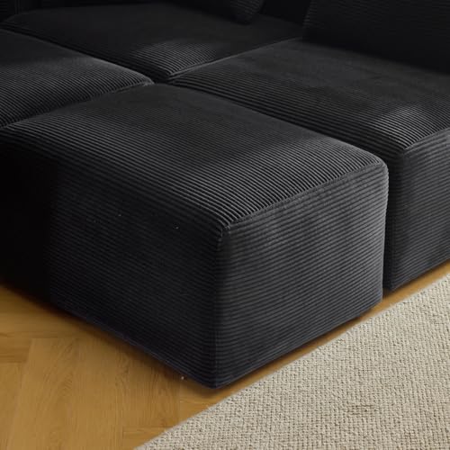 Convertible Corduroy L-Shaped Sectional Sofa with Ottoman K956670