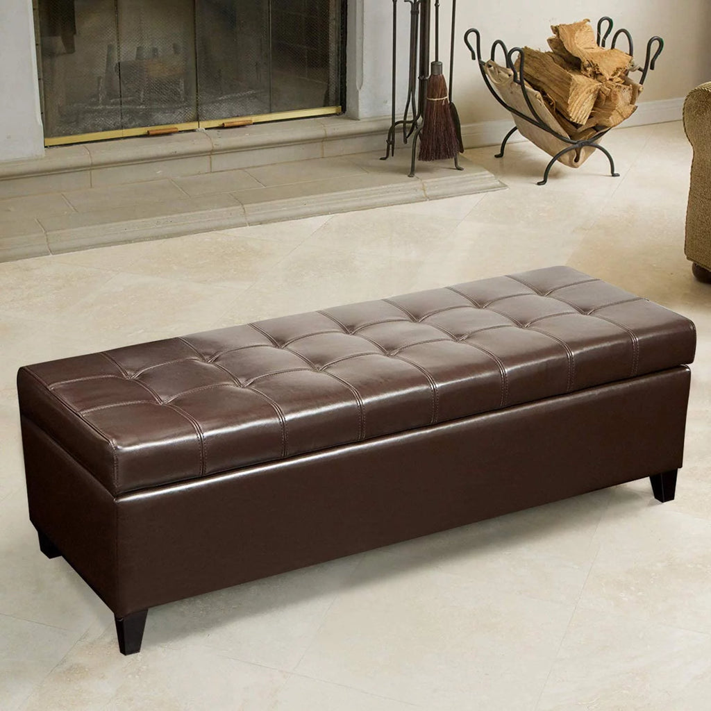 Brown Tufted Storage Ottoman Bench F4509