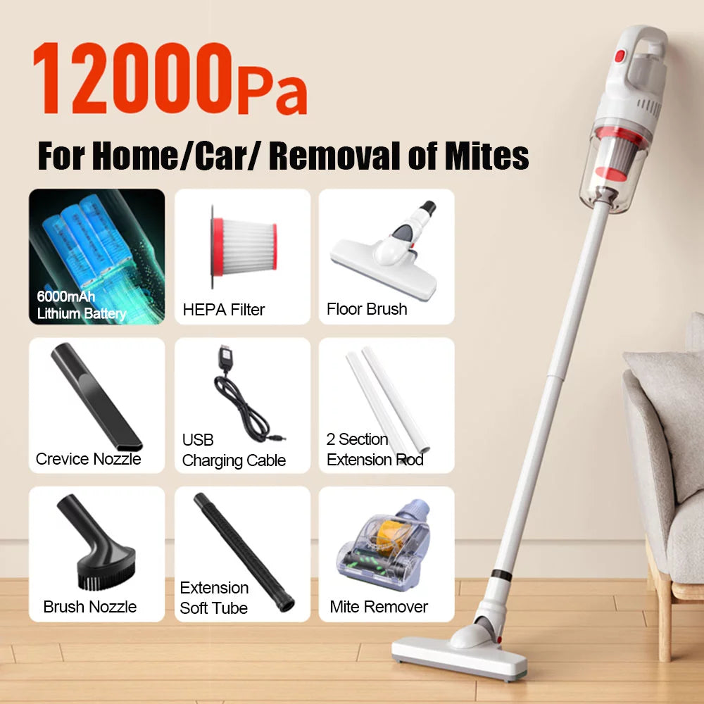 Cordless Stick Vacuum Cleaner, 12000Pa 4 in 1 Handheld (White) Y41693