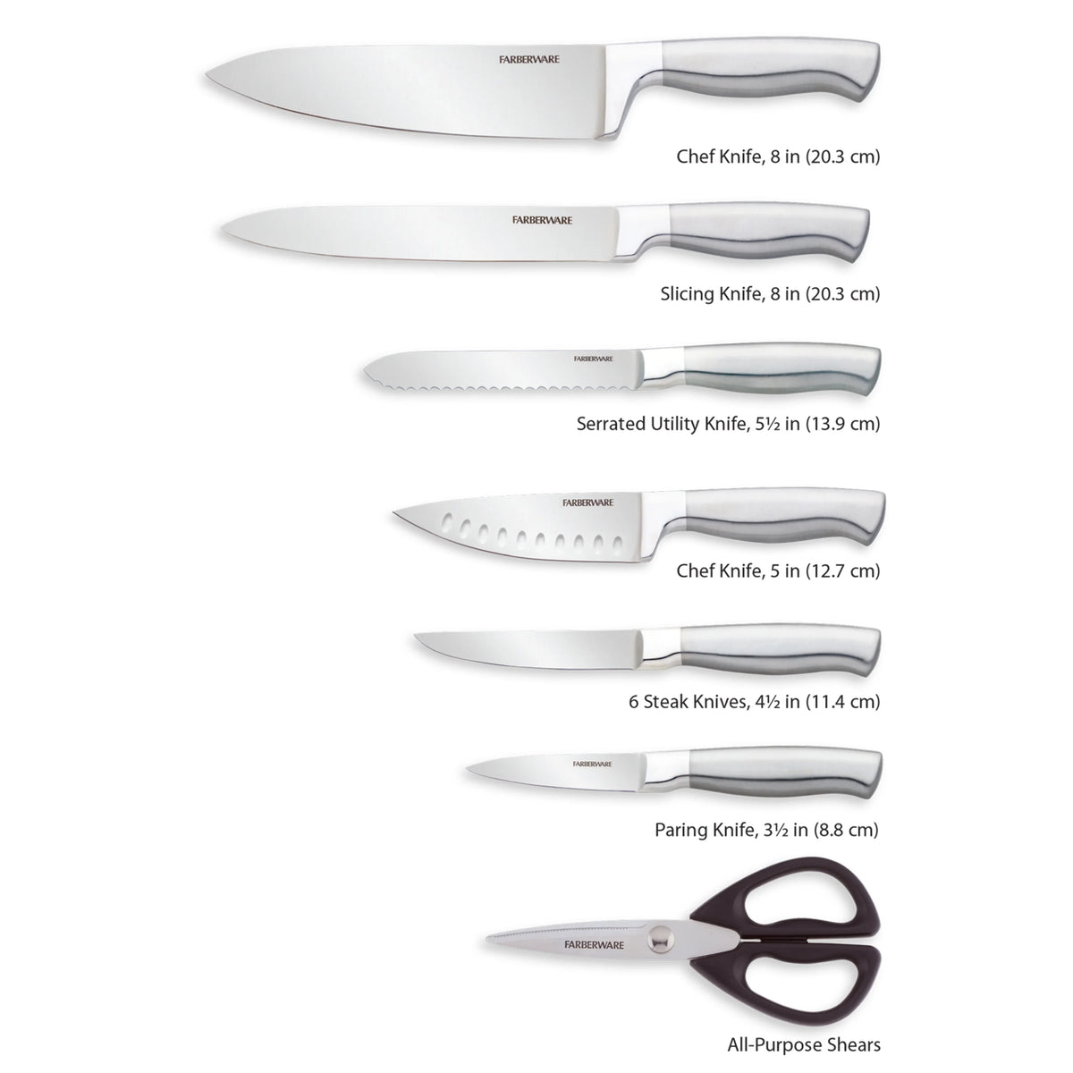 13 Piece Self-Sharpening Knife Block Set in Black O367