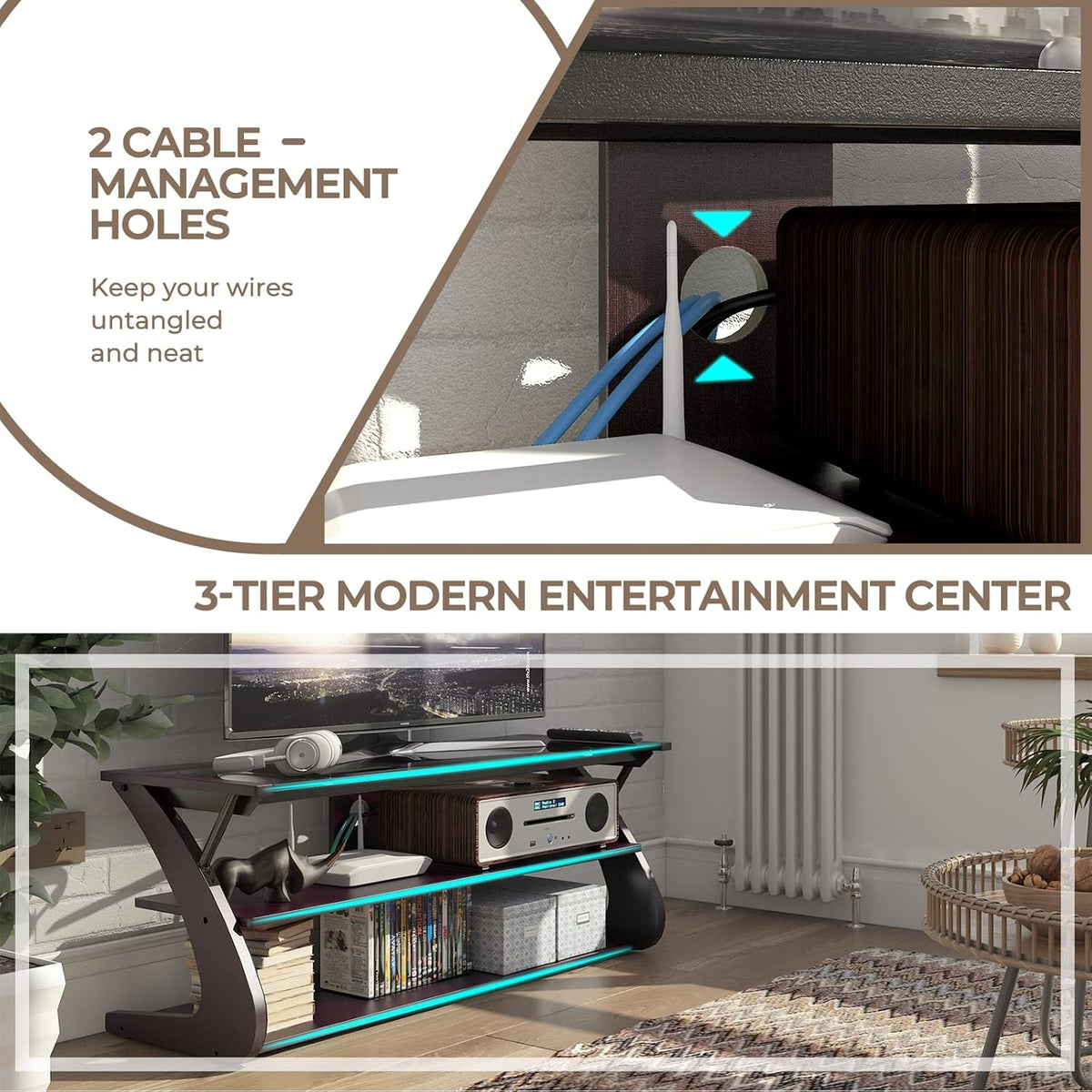 Dark Brown 3-Tier TV Stand with Glass Top Z73000