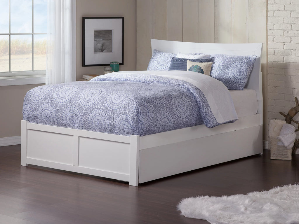 White Full Platform Bed with Trundle V77132