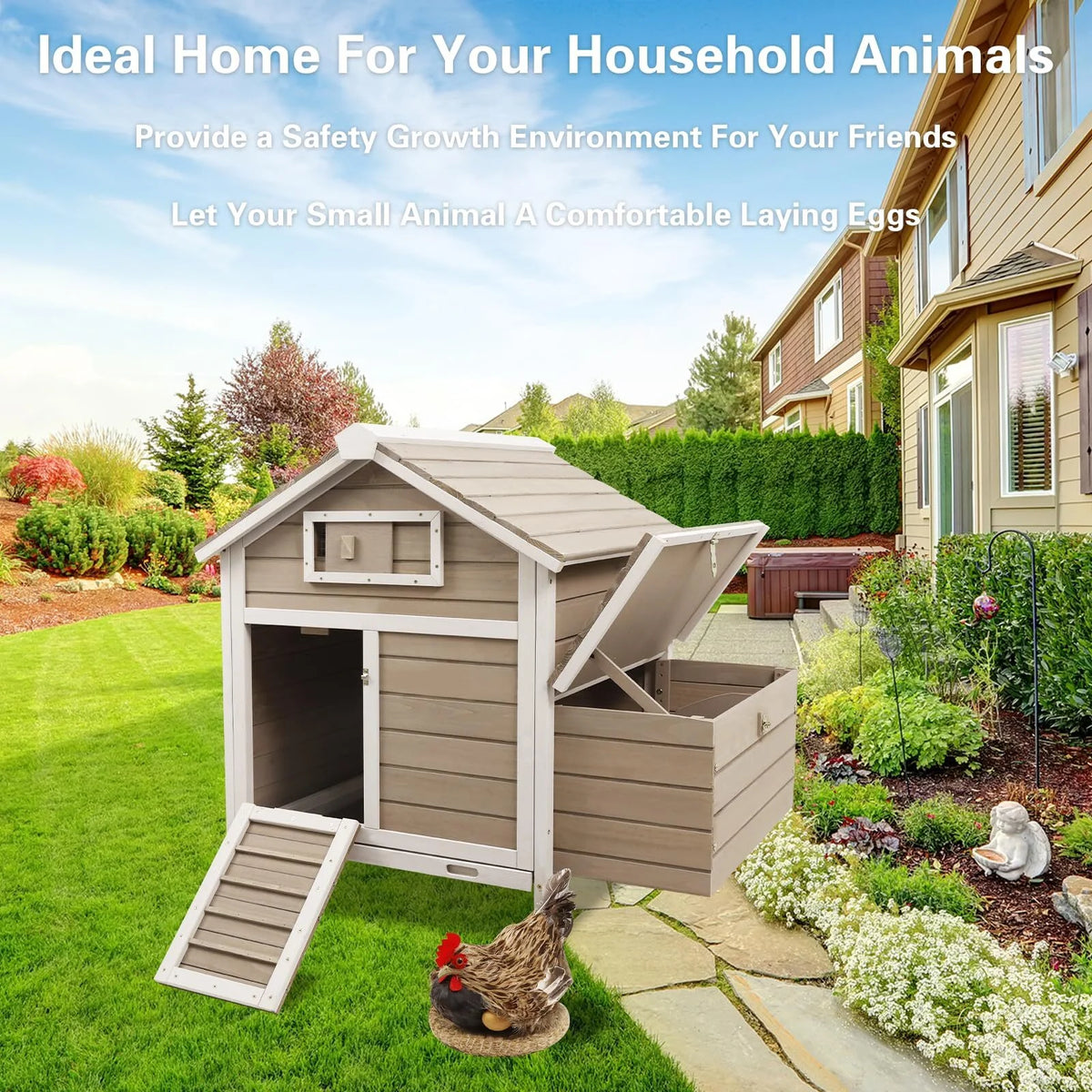 Grey Wooden Chicken Coop with Nesting Box and Ramp E92544