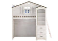 White/Gray Twin Loft Bed with Bookcase F329