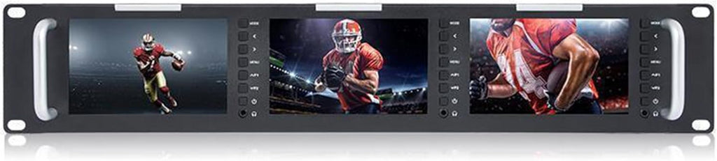 Triple 5 Inch 800x480 Pixel Rack Mount LCD Monitor with 3G-SDI, HDMI, AV Input and Output with Microfiber Cloth I6067